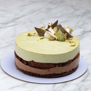 Pistachio Dark Chocolate Mousse Cake