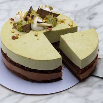 Pistachio Dark Chocolate Mousse Cake